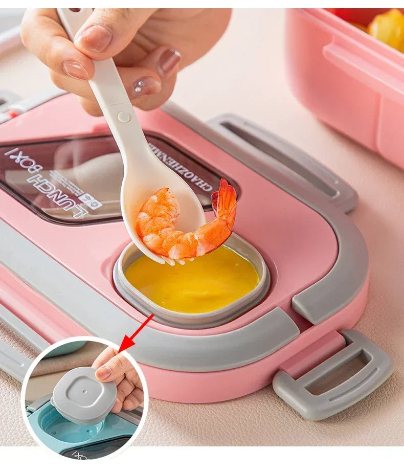 Lunch Box Compartment Wheat Straw Bento Carrying Handle