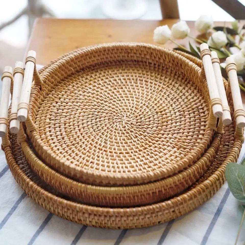 Handwoven Rattan Tray & Food Storage Basket Eco-Friendly