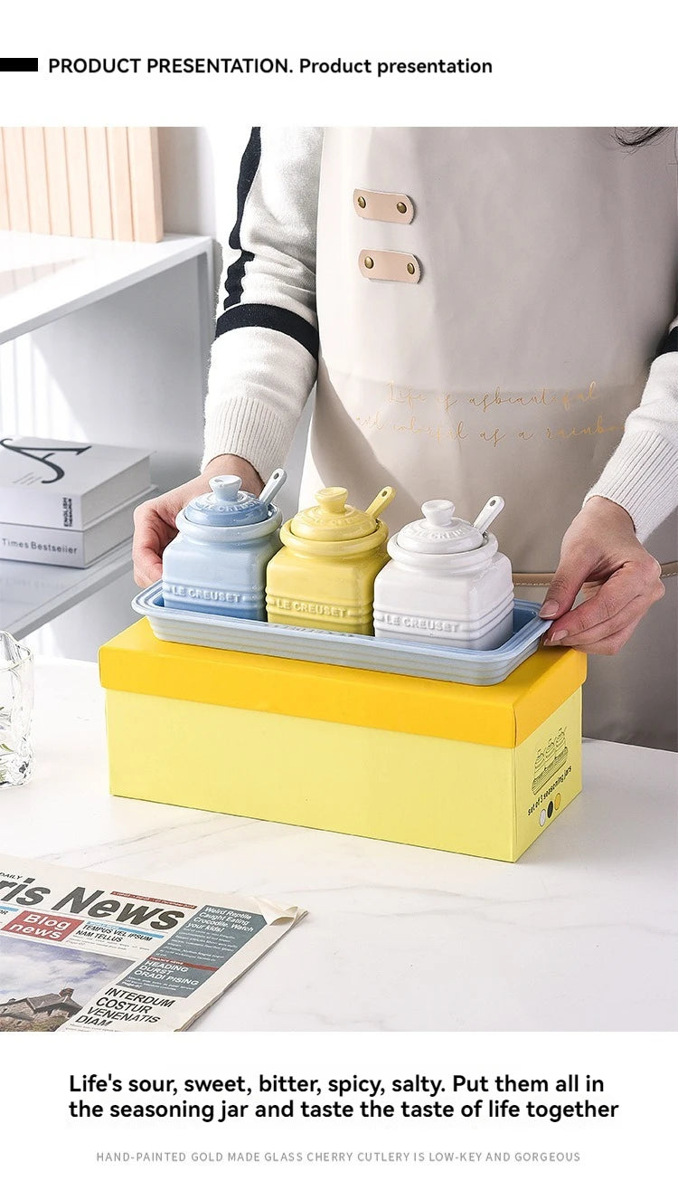 3pcs Ceramic Spice Container Storing Salt Sugar Pepper