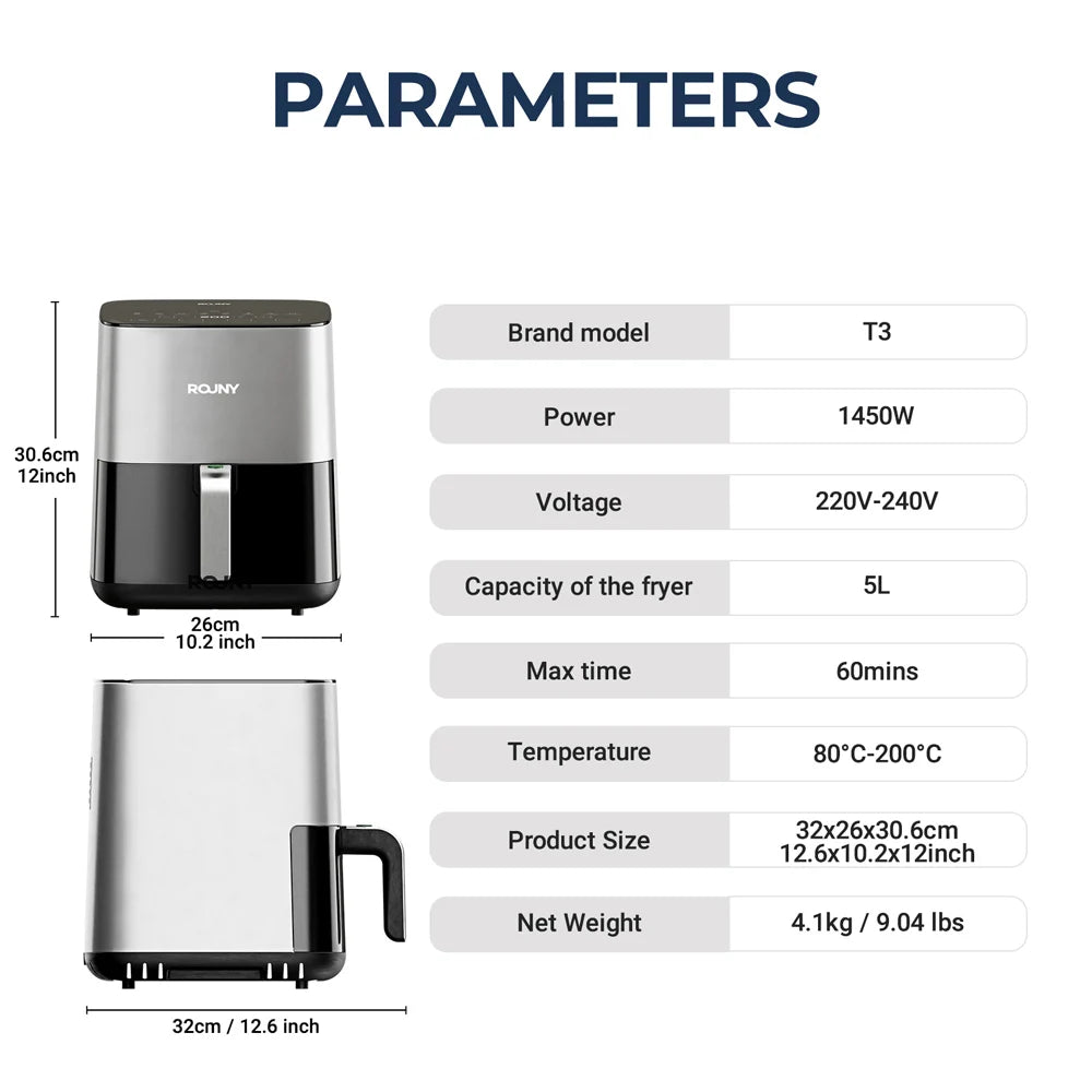 Rouny Air Fryer 5l Electric Fryer Oven Oilless