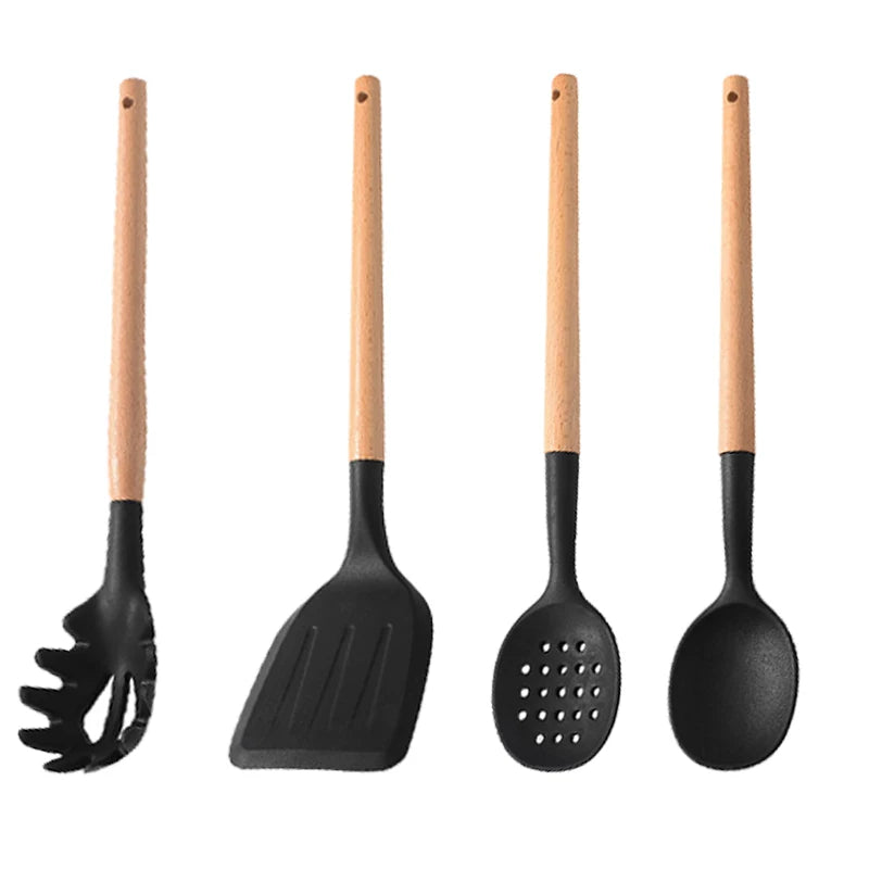 White Silicone Wooden Handle Soup Spoon Spatula Brush
