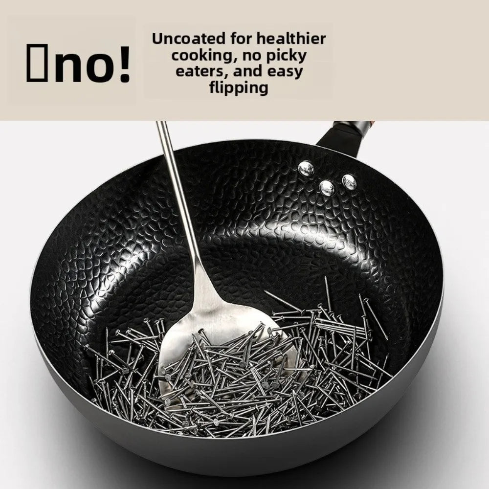 Hand Forged Cast Iron Pan Wooden Handle Uncoated
