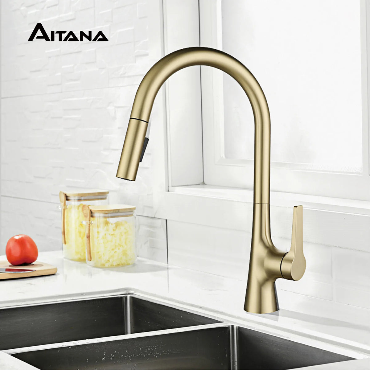 Aitana Modern Brushed Gold Faucet Handle Hole Ceramic