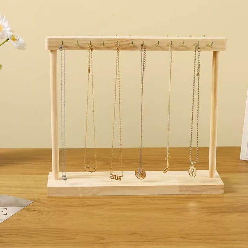 Jewelry Organizer Display Stand Solid Wood Necklace Hanging