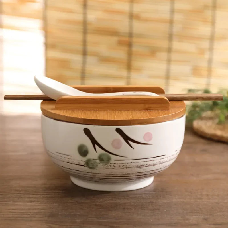 Japanese Style Rice Noodle Bowl Lid Spoon Chopstick