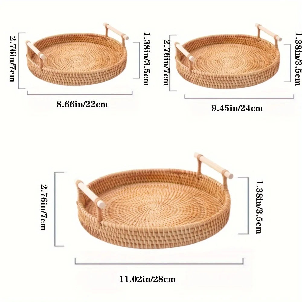 Handwoven Rattan Tray & Food Storage Basket Eco-Friendly