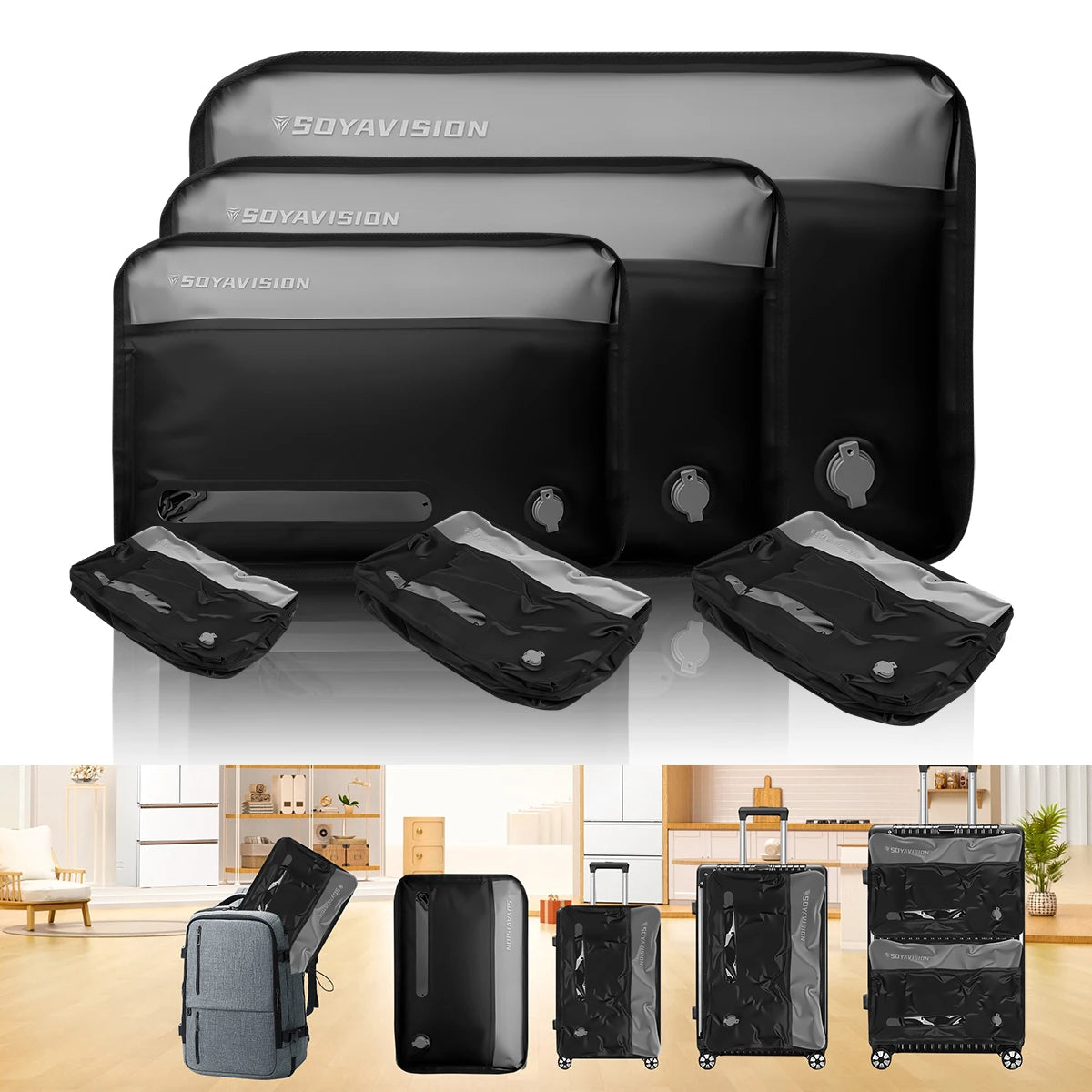 Black Large Waterproof Travel Vacuum Bag Reusable Storage