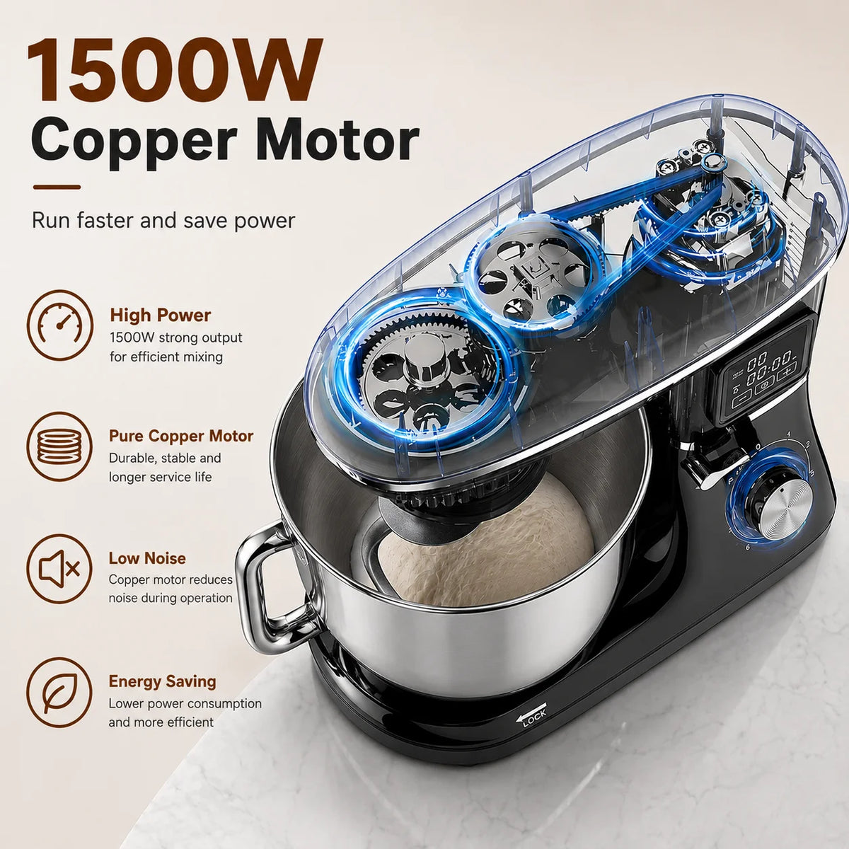 1500w 6-Speed 2l Food Stand Mixer Electric Blender
