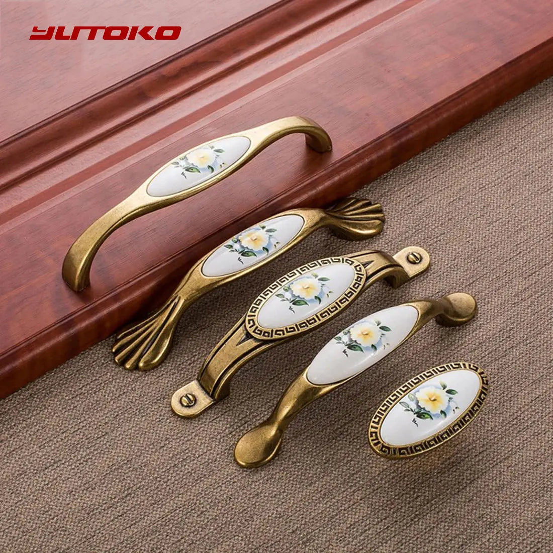 European Green Flower Ceramic Handles Cabinet Storage Dressers