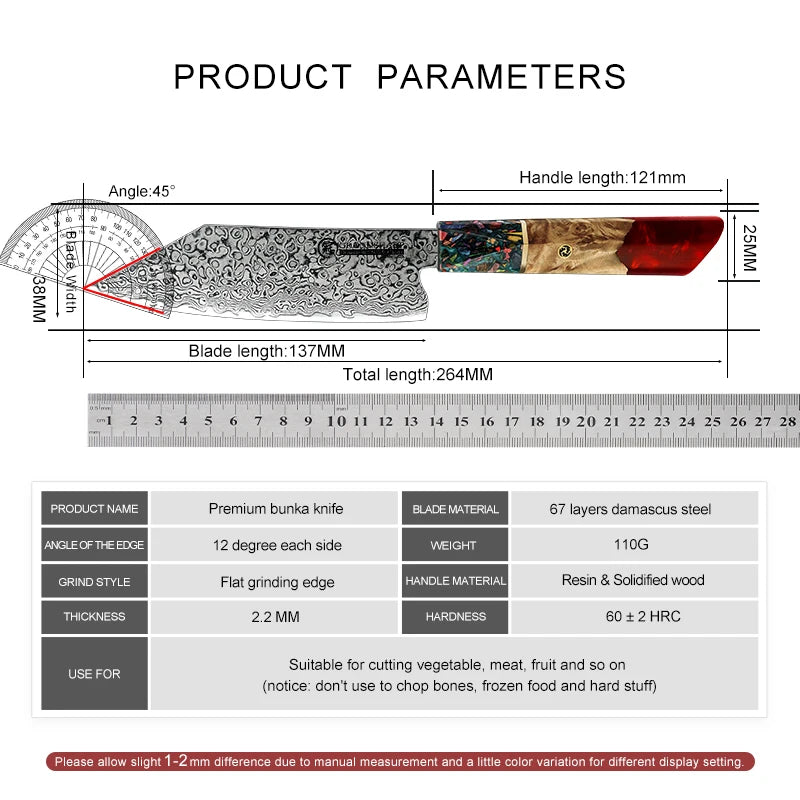 Grandsharp Inch Japanese Bunka Knife 67 Layers Damascus