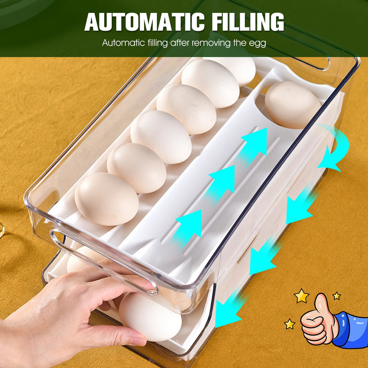Auto Rolling Egg Holder Refrigerator 2-Layer 24 Egg