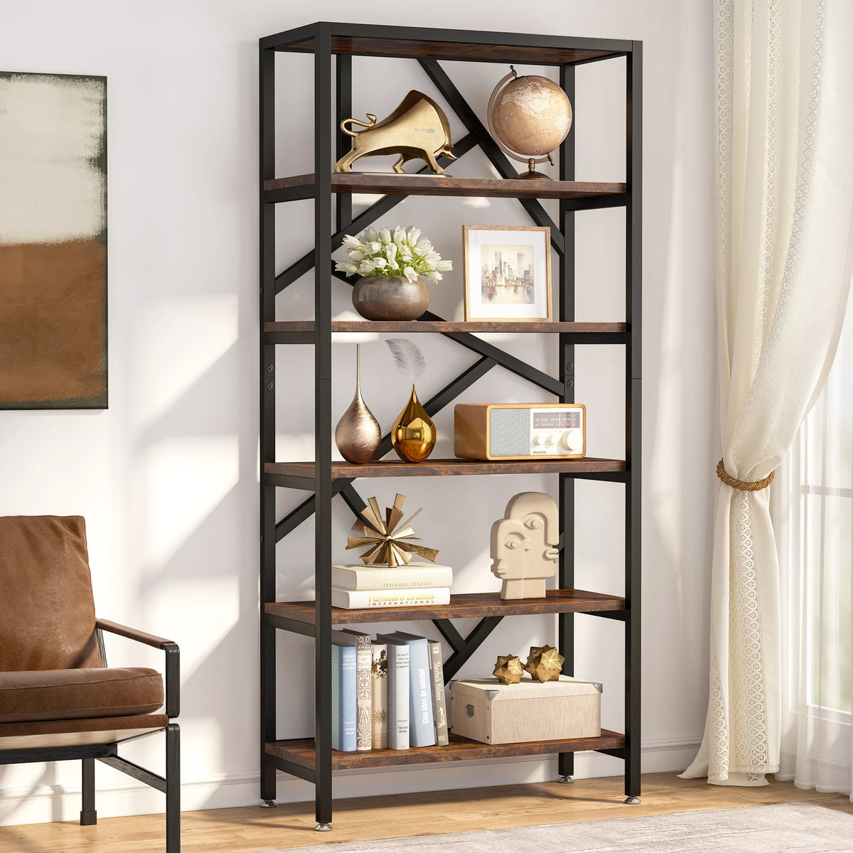 Tribesigns Bookshelf Storage Rack Standing Shelf Tier Industrial