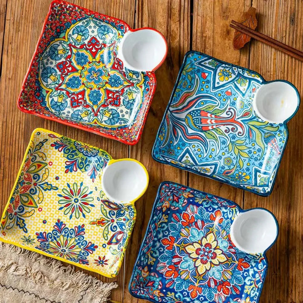 Bohemian Dumpling Plate Vinegar Dish Ceramic Plate Segmented