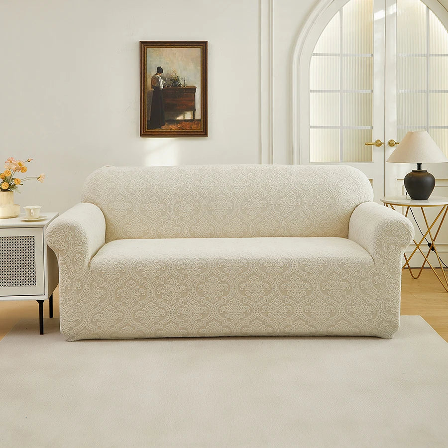 Polar Fleece Jacquard Sofa Cover Royal Floral Pattern