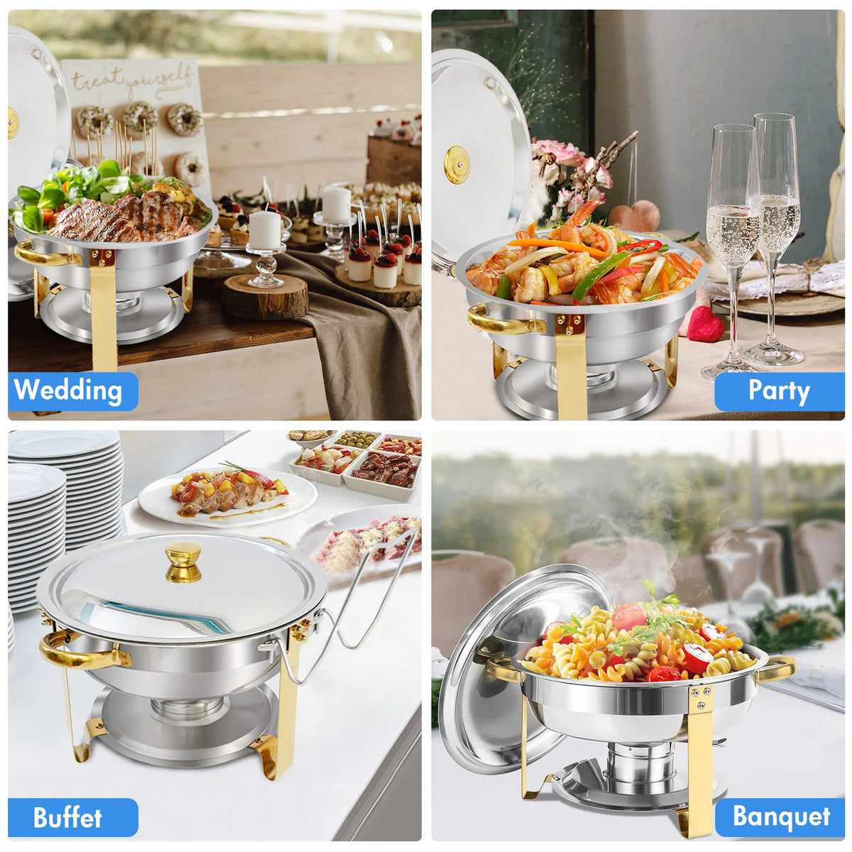 5qt Chafing Dish Buffet Stainless Steel Round Half-Gold
