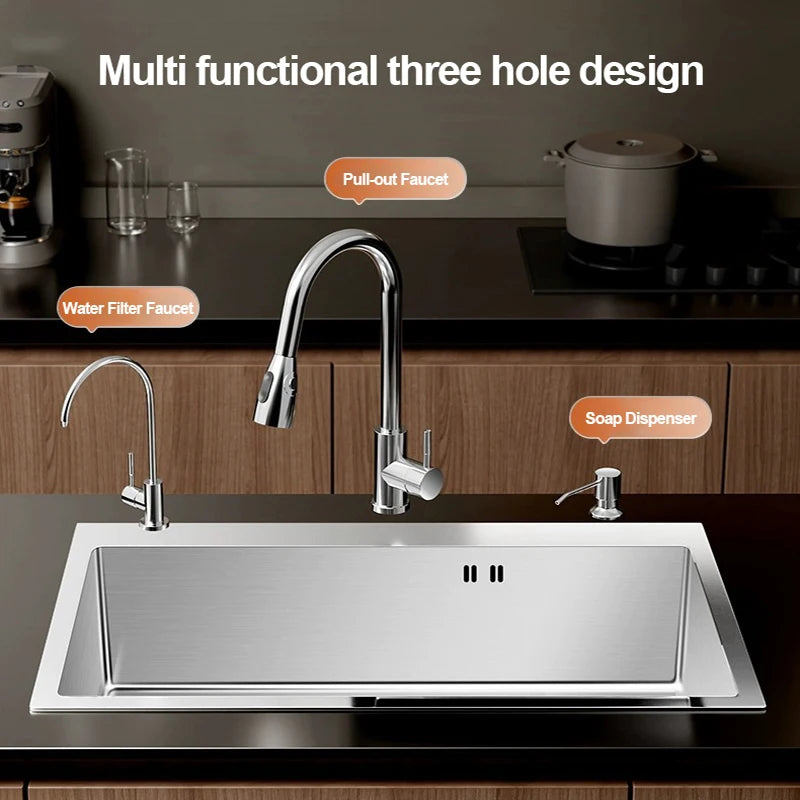 304 Stainless Steel Silver Sink Pull-Out Faucet Large