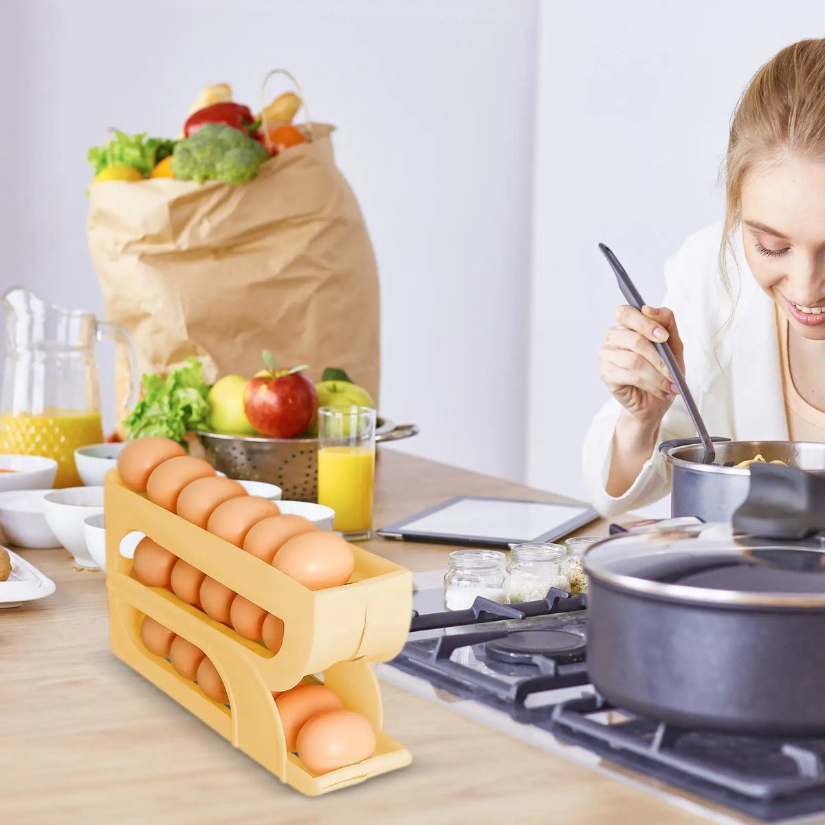 Egg Holder Tiers Automatic Rolling Egg Dispenser Rack