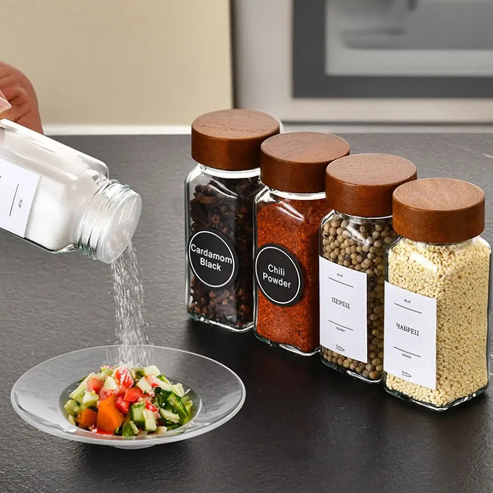 Square Spice Jars Wooden Lid Spice Jars Shaker