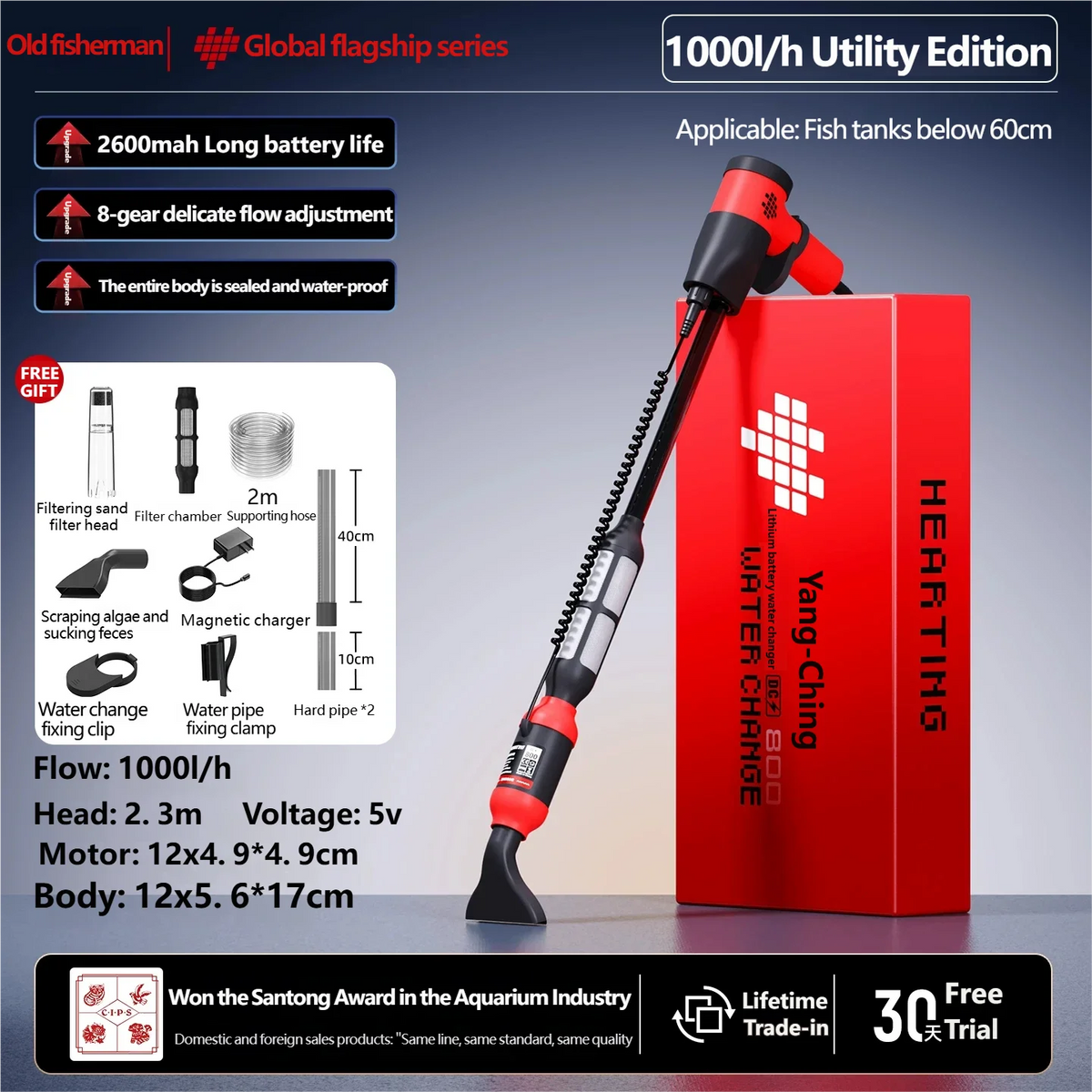 Rechargeable Electric Aquarium Water Changer Gravel Cleaning Pump
