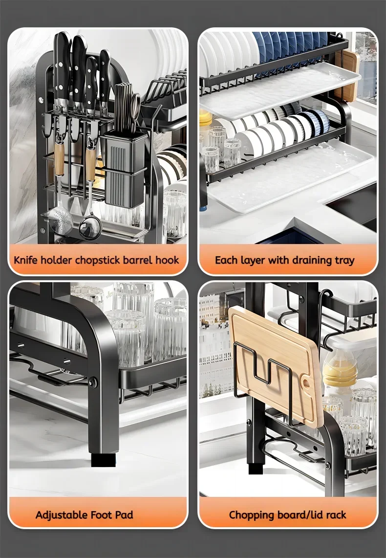 Dish Drying Rack 3-Tier Compact Dish Rack Drainboard