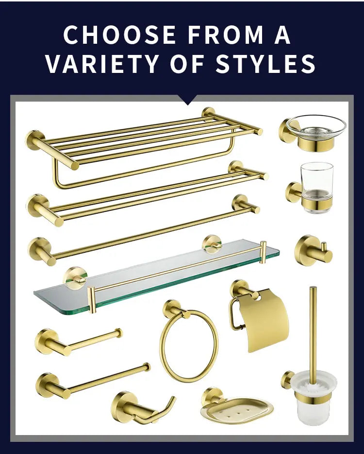 Brushed Gold Bathroom Towel Rack Toilet Brush Roll
