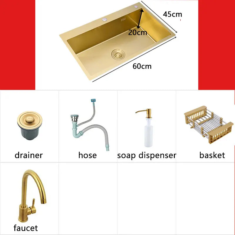 Gold Sink Above Counter 304 Stainless Steel Bowl