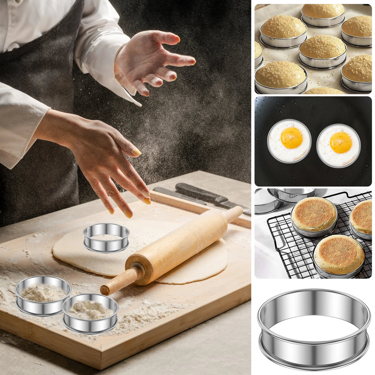 12pcs Crumpet Rings Muffin Rings Stainless Steel Nonstick