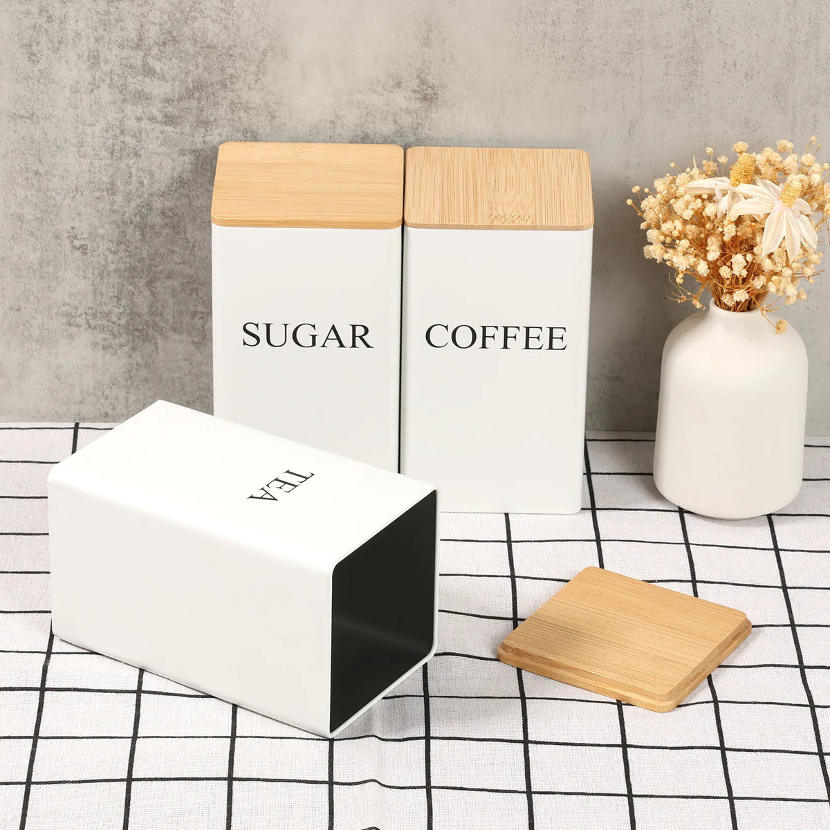 3pcs Coffee Bean Tea Sugar Jars Vacuum Sealed