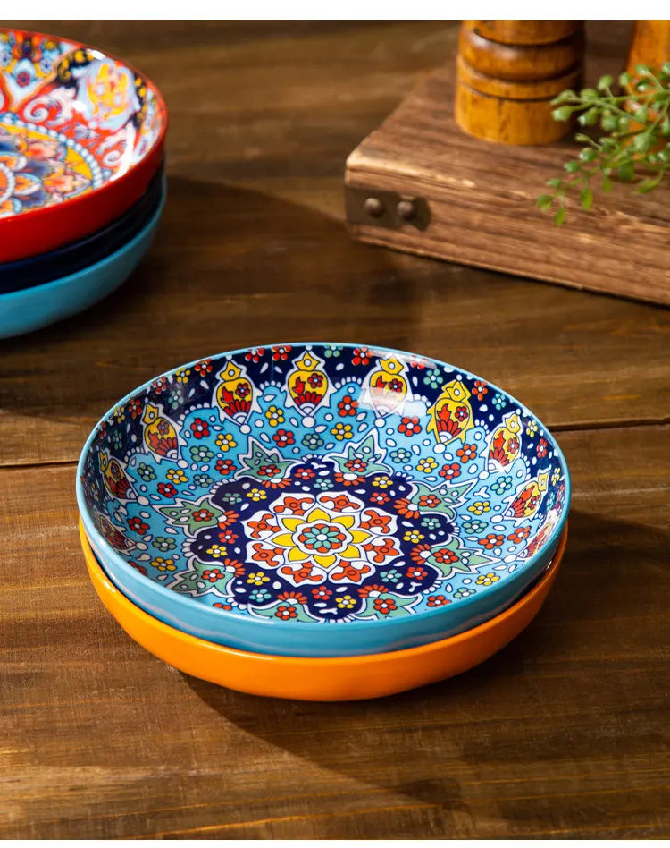Bohemian Deep Ceramic Plate Dinnerware High-Quality Appearance