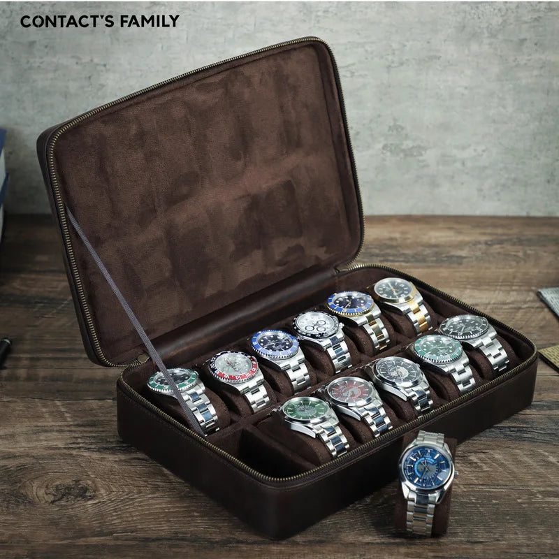 Vintage Leather Watch Box Organizer Men Travel Storage