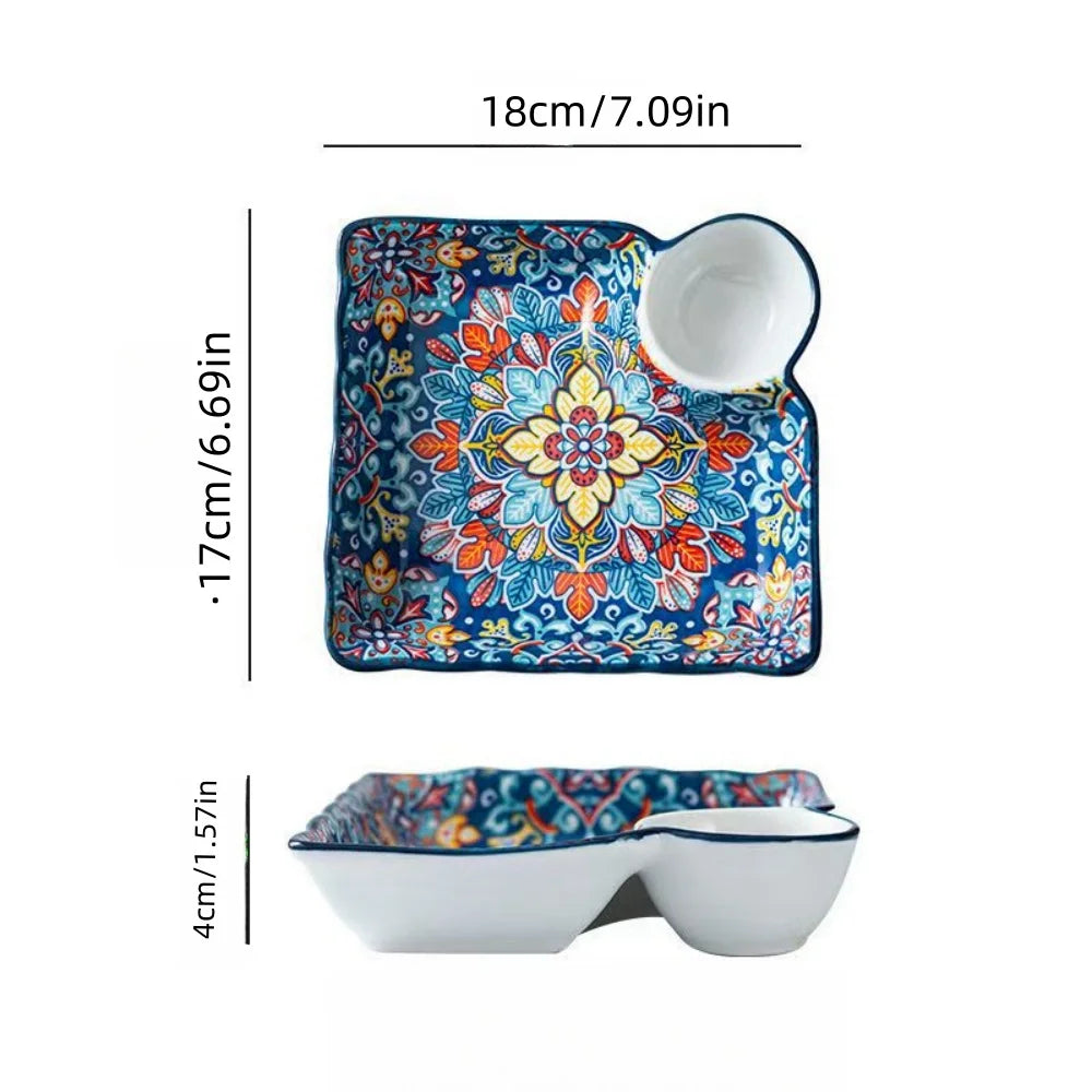 Bohemian Dumpling Plate Vinegar Dish Ceramic Plate Segmented