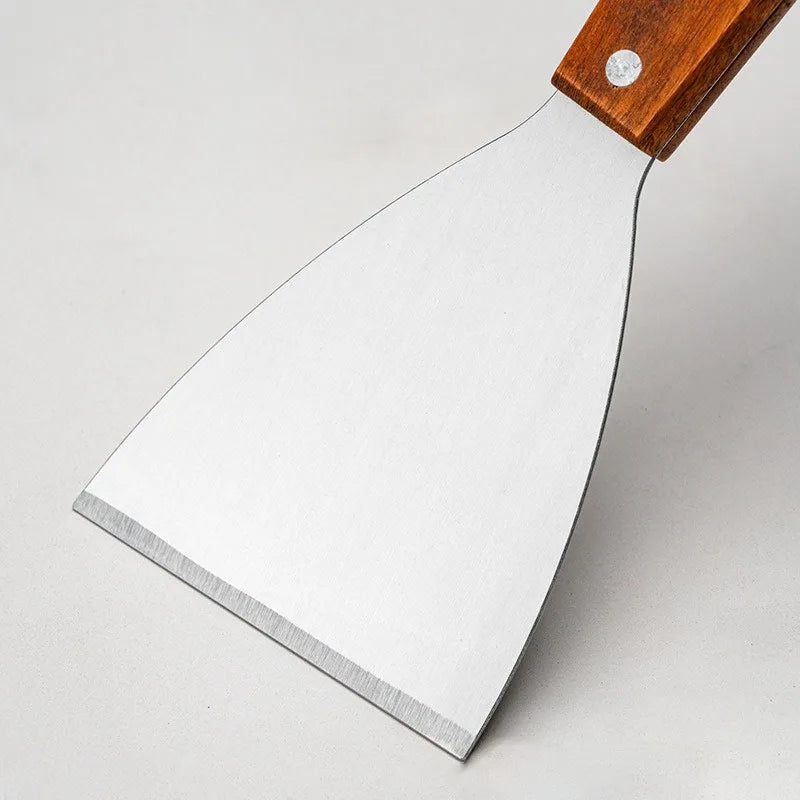 Wooden Handle Stainless Steel Oblique Spatula Steak Burger