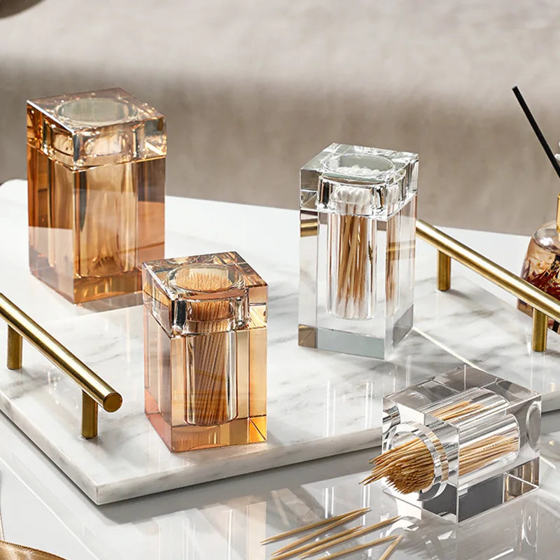 Luxury Crystal Glass Toothpick Box Barrel Dining Table