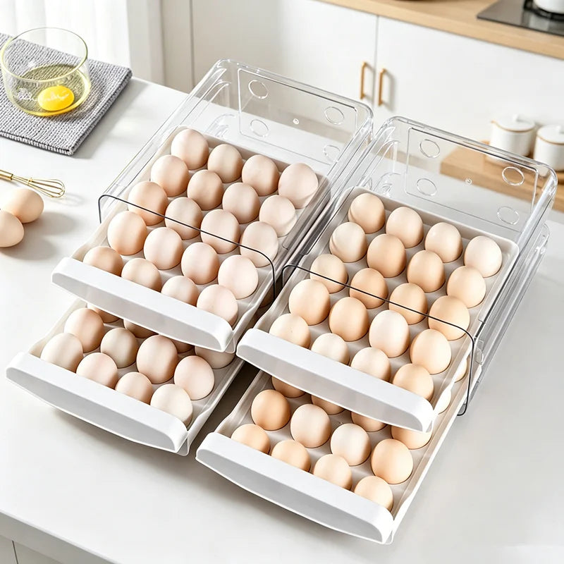 Double Layer Pull-Out Drawer Egg Holder Refrigerator Egg