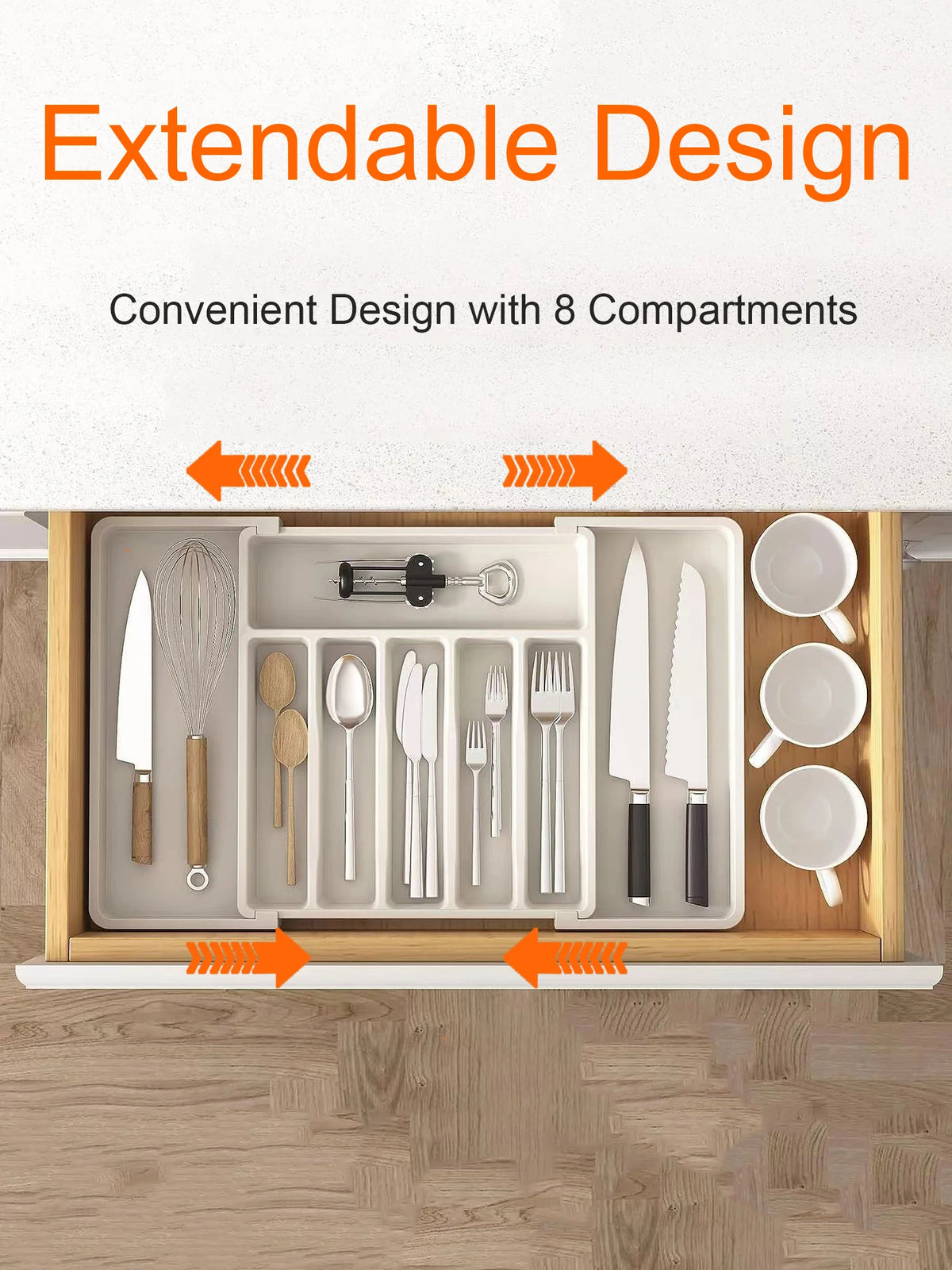 Expandable Drawer Organizer - Adjustable Retractable Cutlery