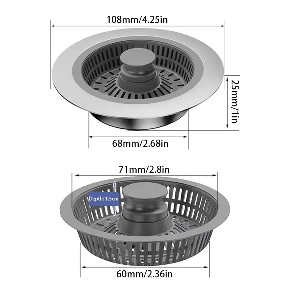Sink Drain Strainer 3-In-1 Stainless Steel Sink Stopper