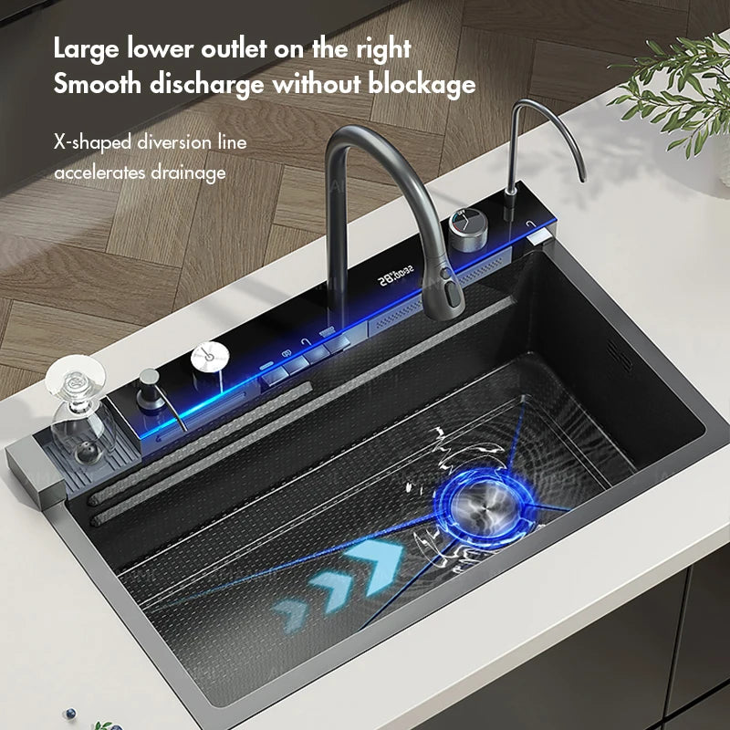 304 Stainless Steel Waterfall Sink Large Slot Integrated