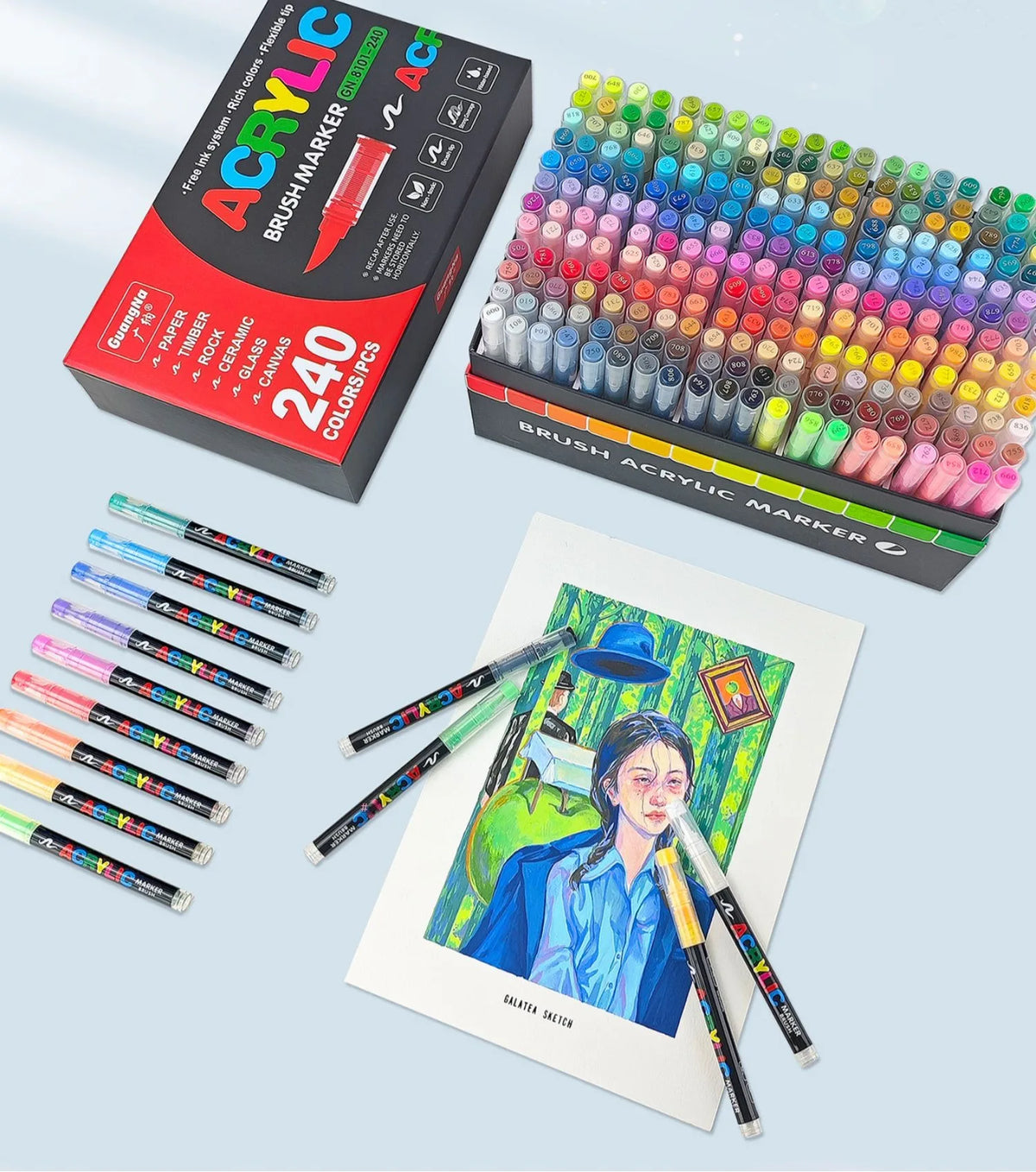 Guangna 12-240 Colors Direct-Liquid Acrylic Marker Paint Brush