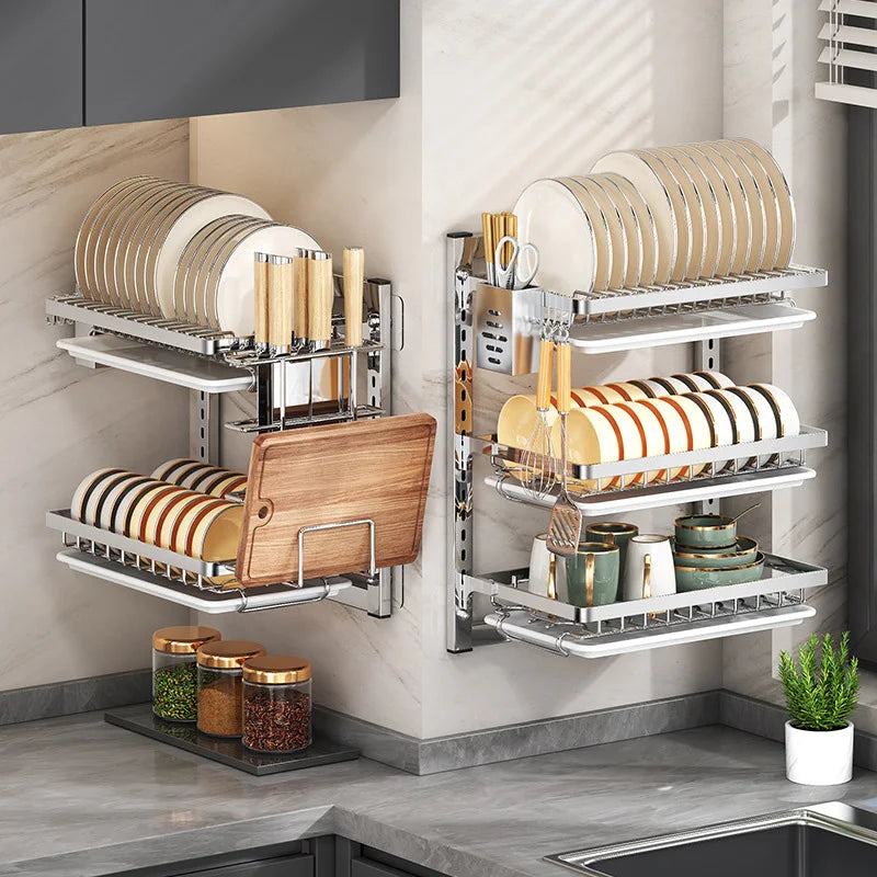 Stainless Steel Dish Dryer Station Built-In Cutting Board