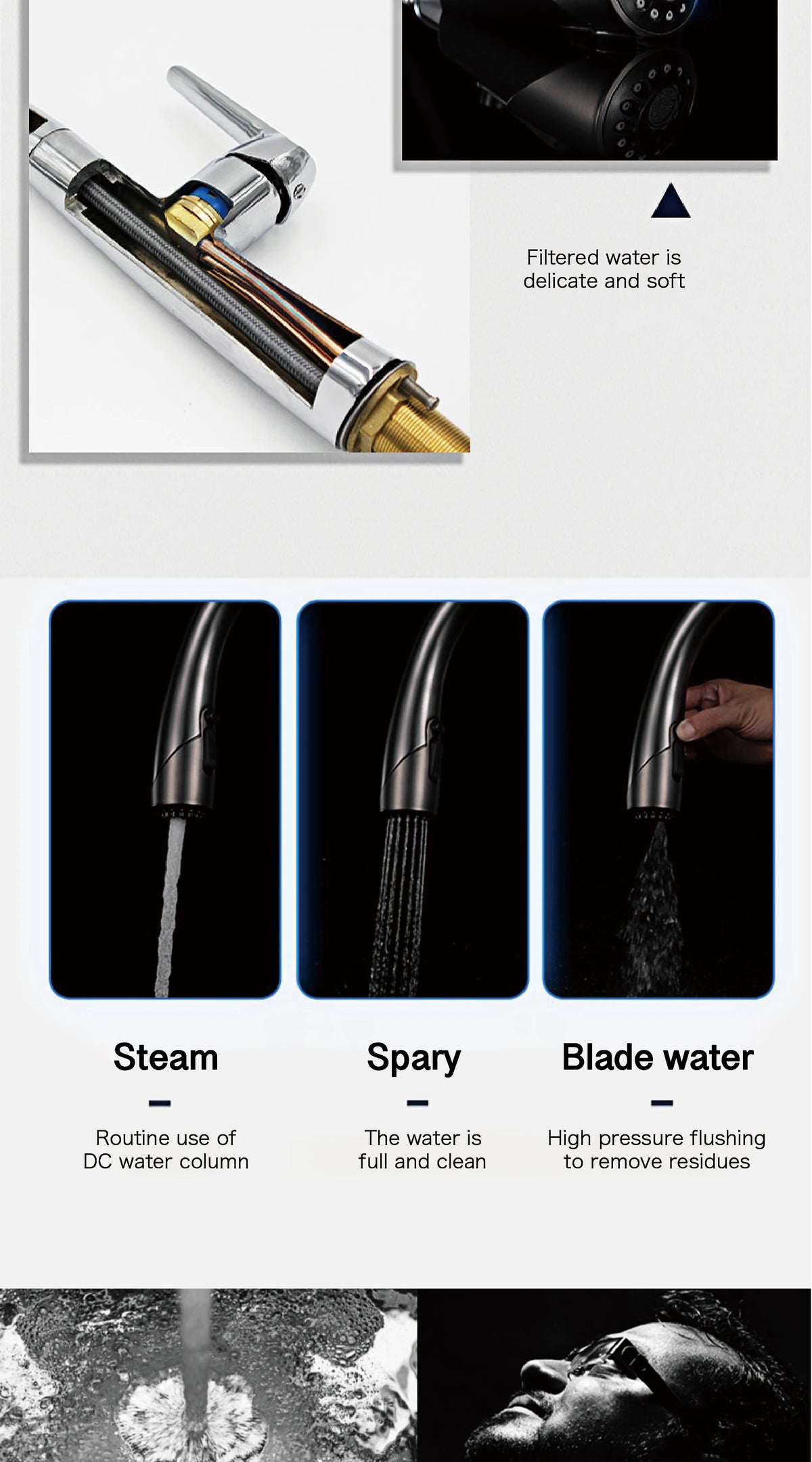 High End Touch Black Faucet Brass Pull Out