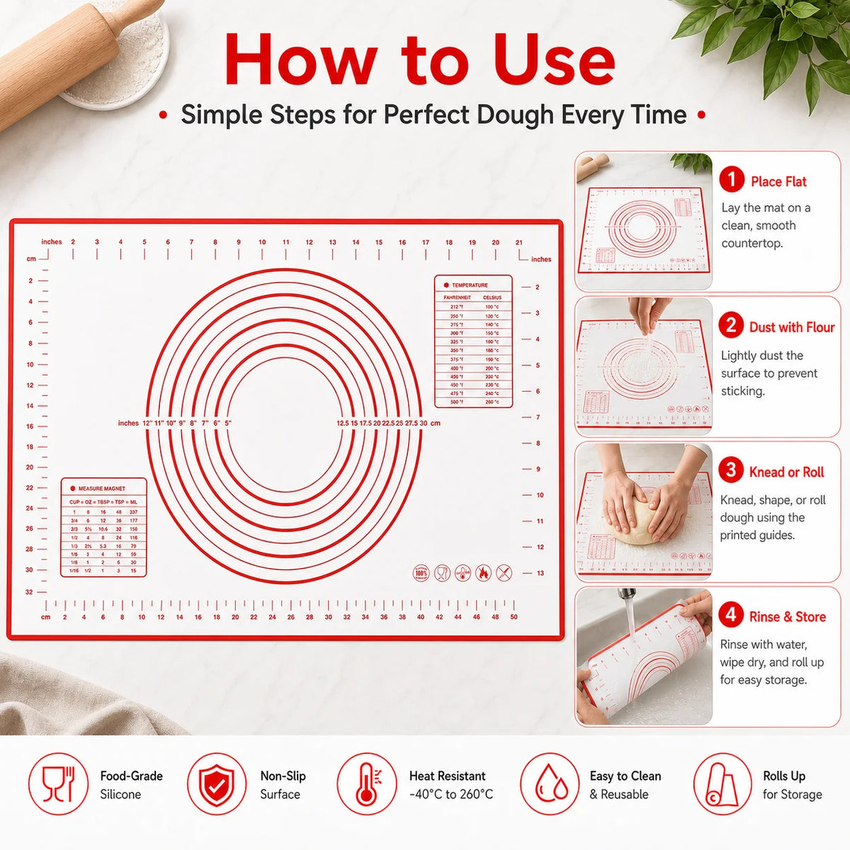 Silicone Pastry Mat Extra Thick Non Stick Baking