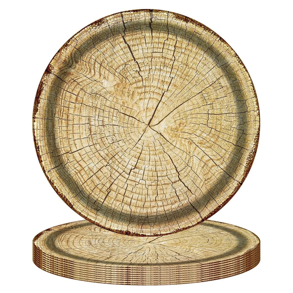 10pcs 7/9 Inch Imitation Wood Grain Disposable Plate