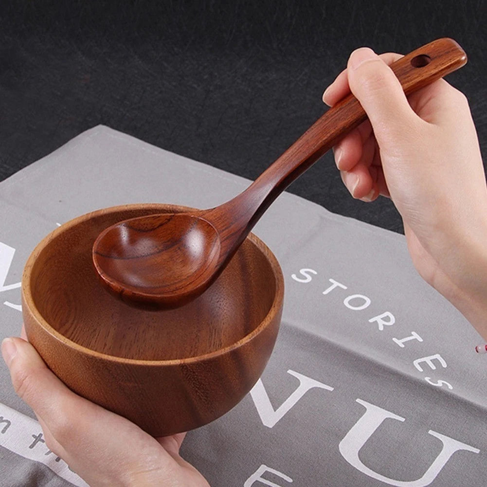 1pc Wooden Soup Spoon Long Handle Dessert Rice