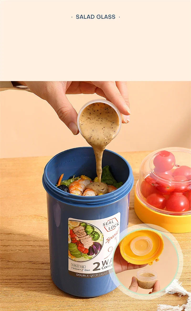 Bento Lunch Box Salad Oatmeal Breakfast Double Cup