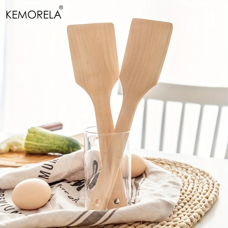 2pcs Natural Wooden Spatula Nonstick Cooking Food Frying