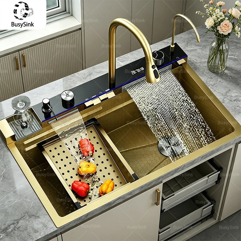 Stainless Steel Sink Waterfall Digital Display Faucet Large