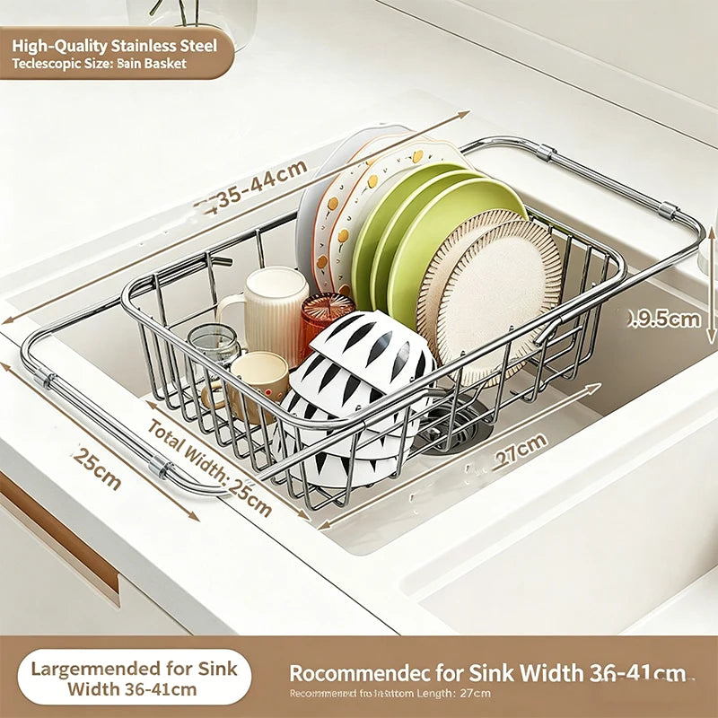 Adjustable Stainless Steel Sink Drain Basket Expandable Over