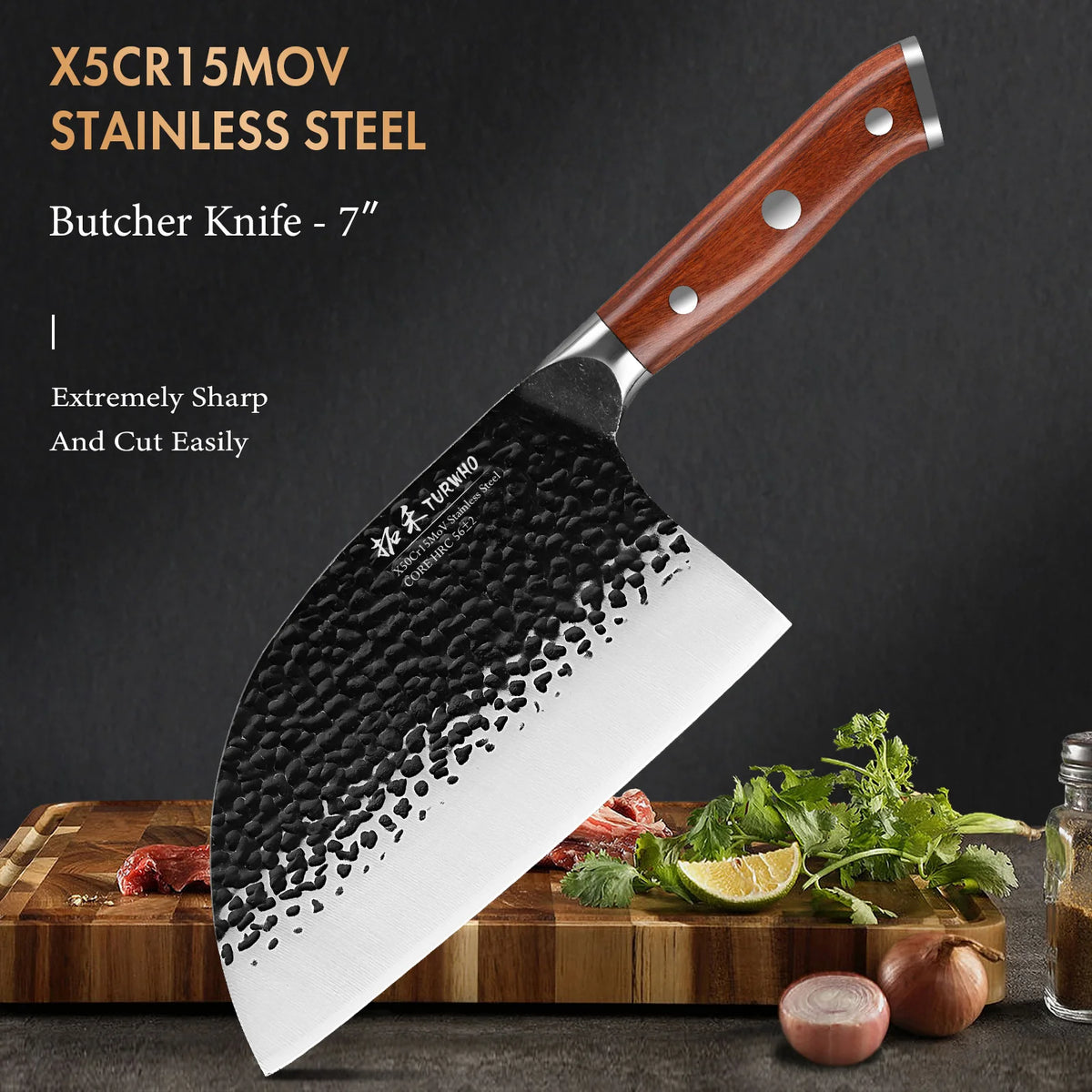 Turwho Japanese Hand Forged Butcher Knife X50cr15mov Stainless