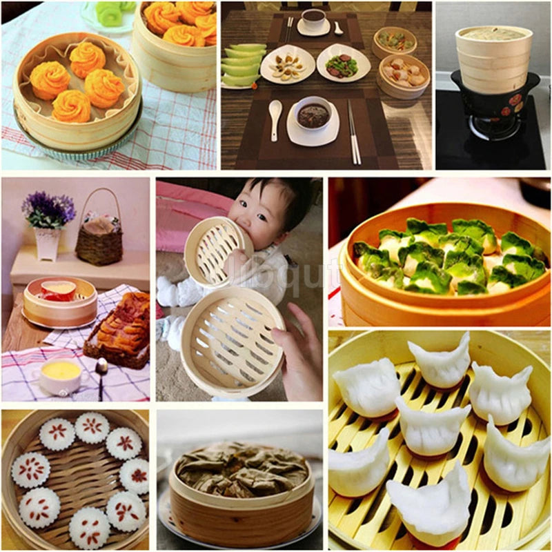 Bamboo Steamer Fish Rice Vegetable Snack Basket Cooking