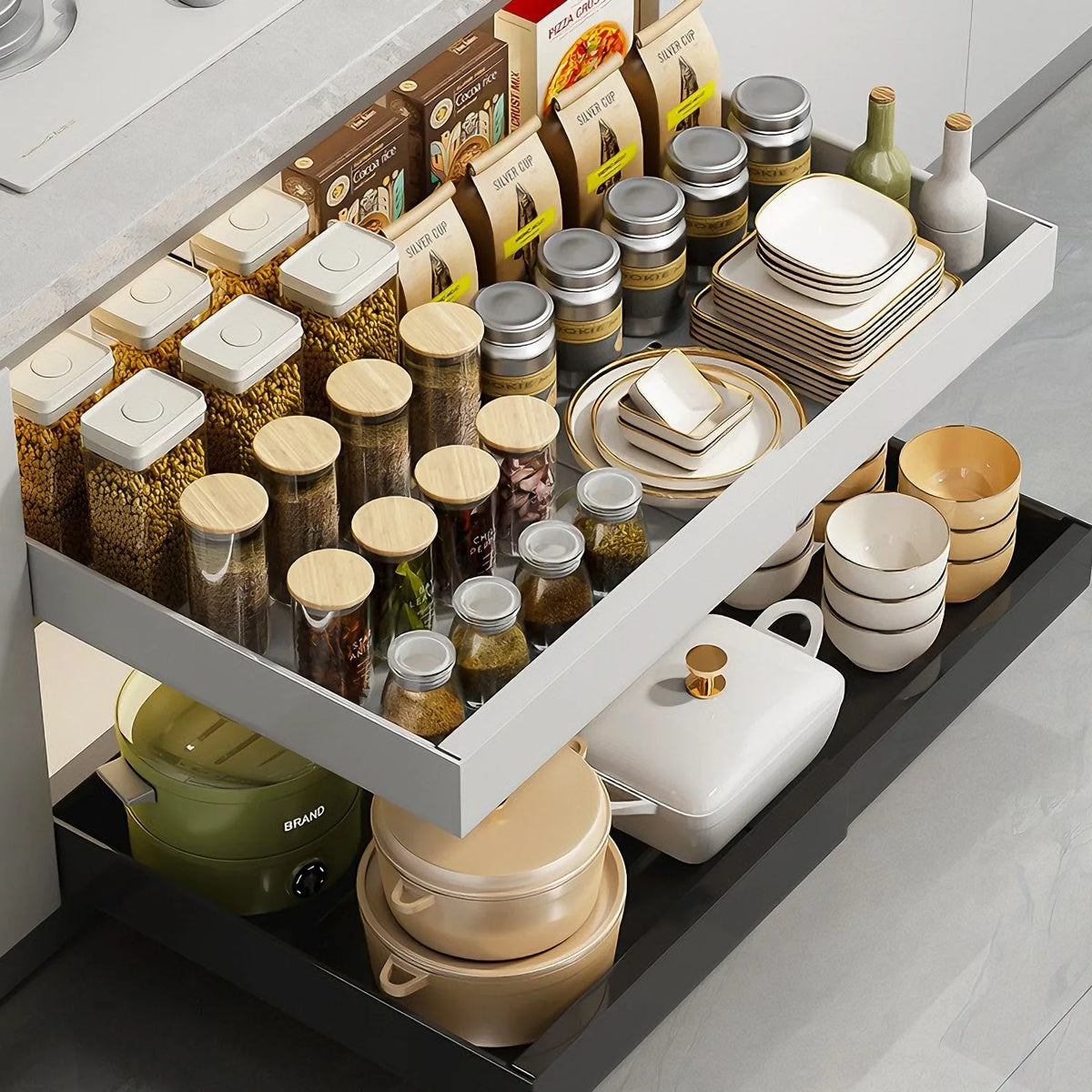 Telescopic Drawer Extendable Pull-Out Cabinet Storage Basket No